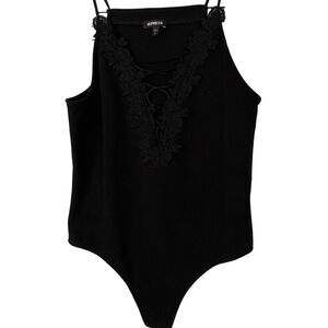 Express Black Embroidered Lace-Up Bodysuit Top Women's L​​